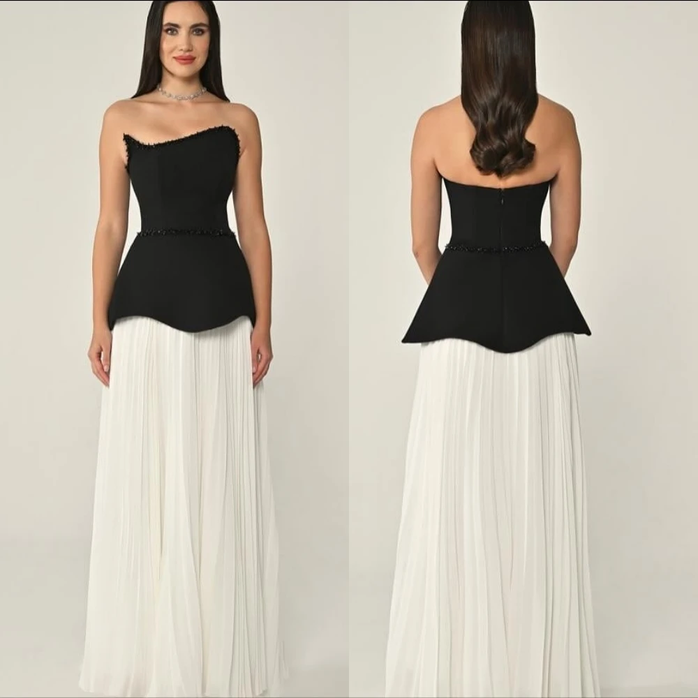 

Customized Jersey Glitter Chic Strapless A-line Long Dresses Bespoke Occasion Formal Evening Elegant Party Wedding
