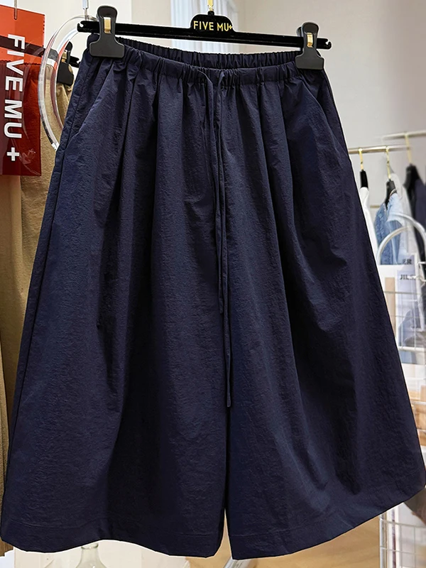 Wyszczuplające spodnie damskie z wysokim stanem, o kroju litery A, z szerokimi nogawkami, długość do połowy łydki, szybkoschnące, cienkie, letnie, codzienne spodnie do noszenia na zewnątrz.