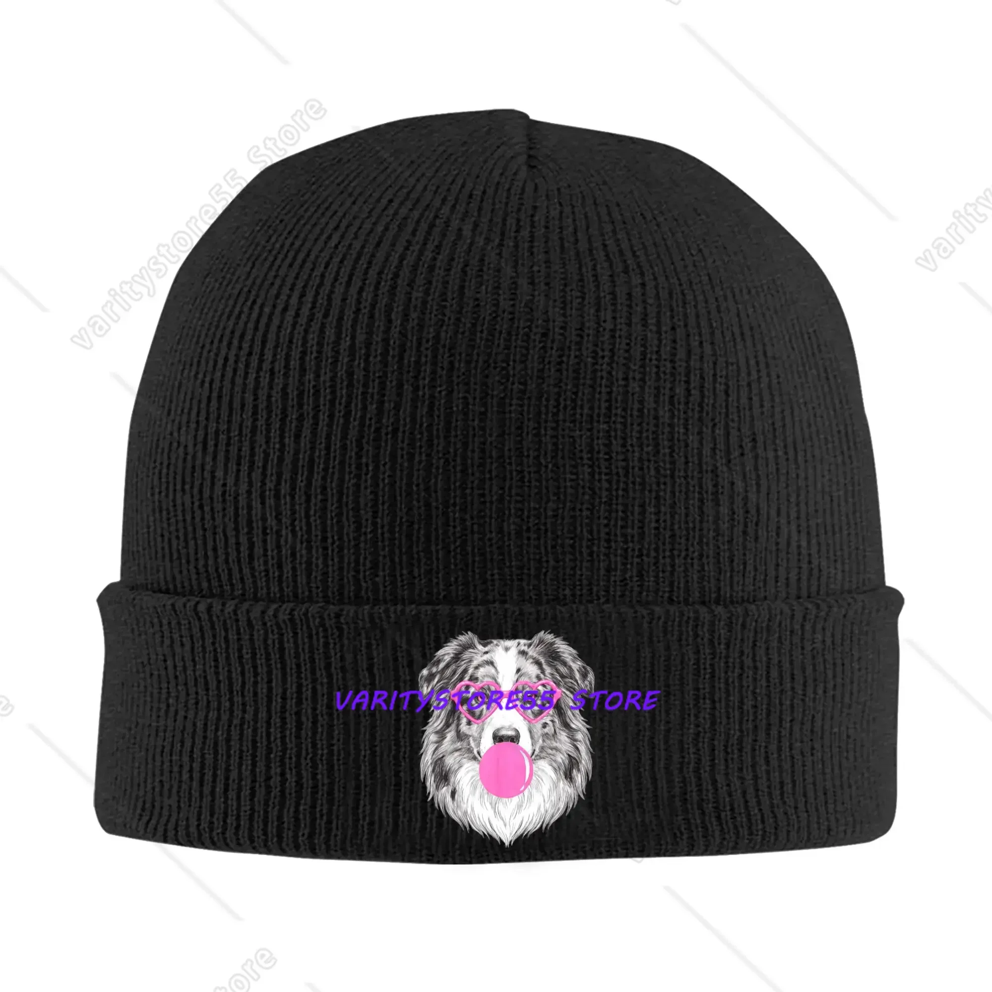 Australian Shepherd Bubble Gum Aussie Dog Sunglasses Bonnet Hats Beanie Hats Skullies Beanies Men Women Unisex Warm Soft Cap