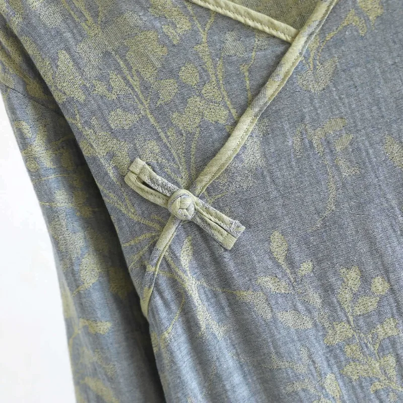 2026 New Spring And Autumn Sleeping Skirt 100% Cotton Gauze Retro Long Dress With Nine Sleeve Mid Length Home Dress Sleepwear view 5