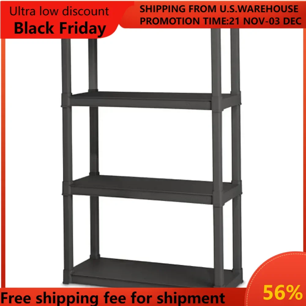 

4 Shelf Unit, Heavy Duty and Easy to Assemble Plastic Storage Unit, Organize Bins in the Garage, Basement, Attic, Mudroom, Gray,