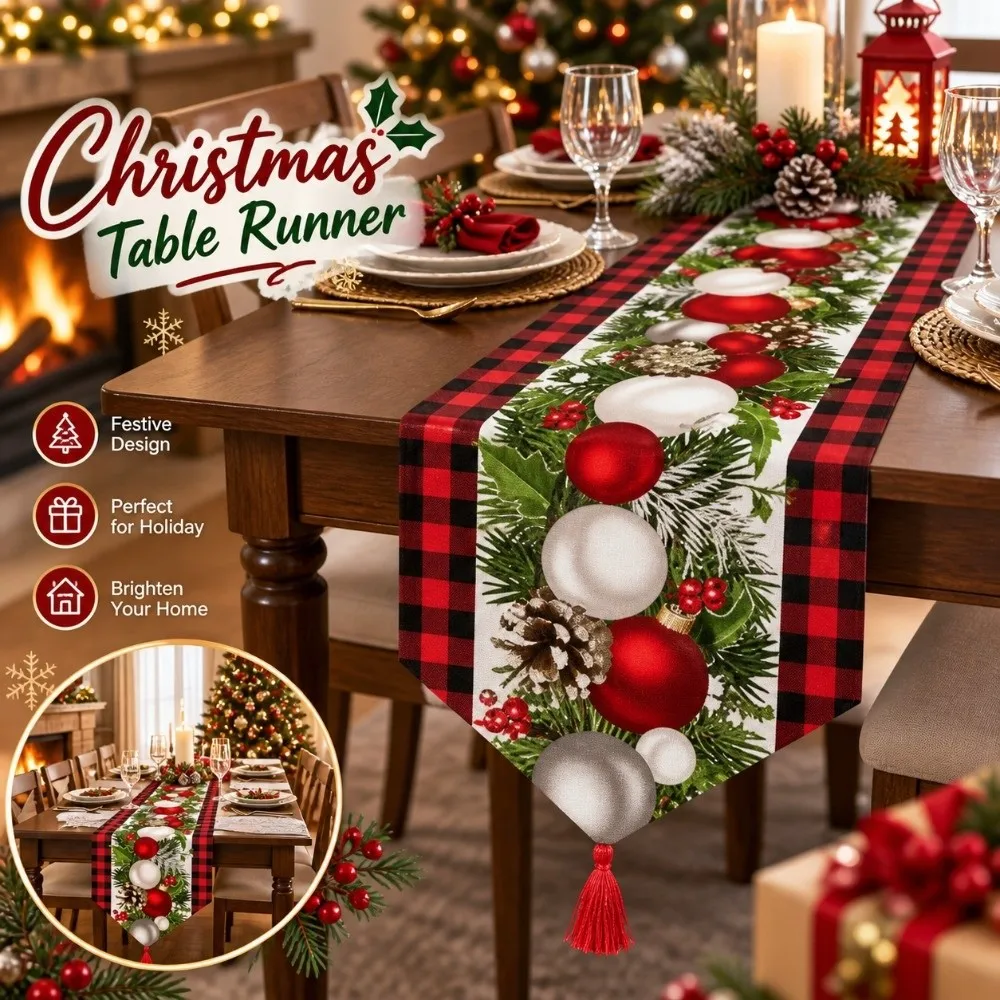 New Santa Claus Christmas Table Runner Snowman Elk Christmas Tablecloth New Year Table Decor Navidad Gift