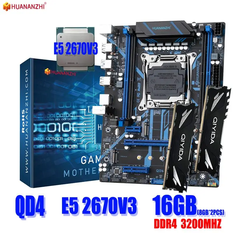 Go! HUANANZHI QD4 Motherboard set with combo kit XEON LGA2011-3 E5 2670 V3 16GB 3200MHz (2*8GB) DDR4 Desktop Memory NVME USB 3.0