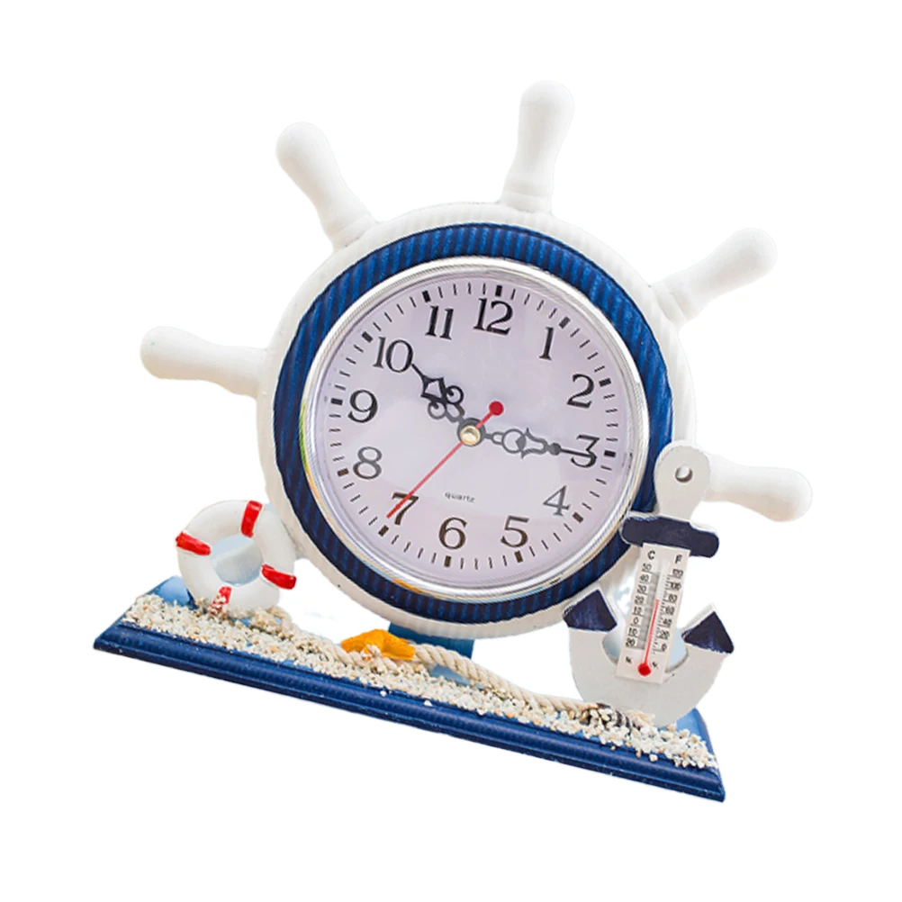

1pc Nautical Style Clock Thermometer Decor Silent Home Living Room Ocean Ornaments Household Clock Table Vehicle Workplace