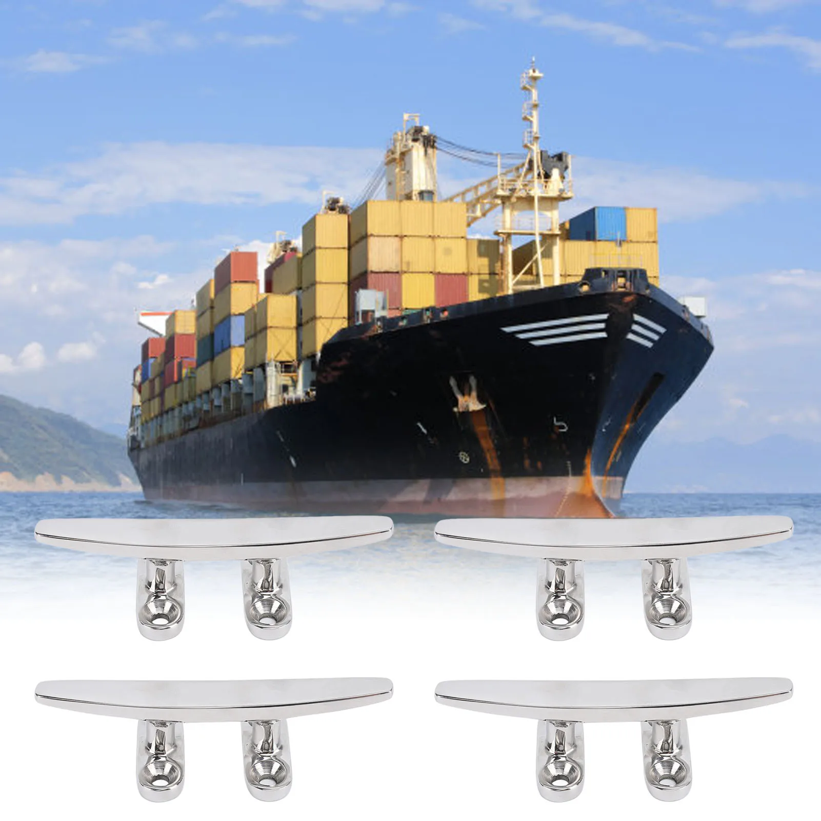 4pcs 4in Boat Tie Down Cleat 316 Stainless Steel Polished OEM Deck Rope for Speedboat Yacht Marine Part view 6