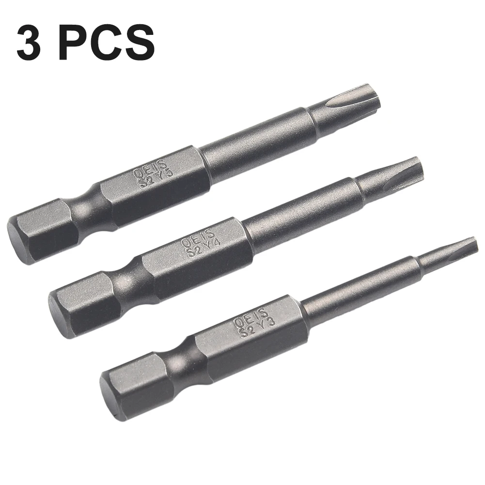 3pcs 50mm Y Shaped Screwdriver Bit Magnetic Tri-wing Screwdriver Bar 1/4Inch Hex Shank Screwdriver Nut Driver Tools Y3 Y4 Y5