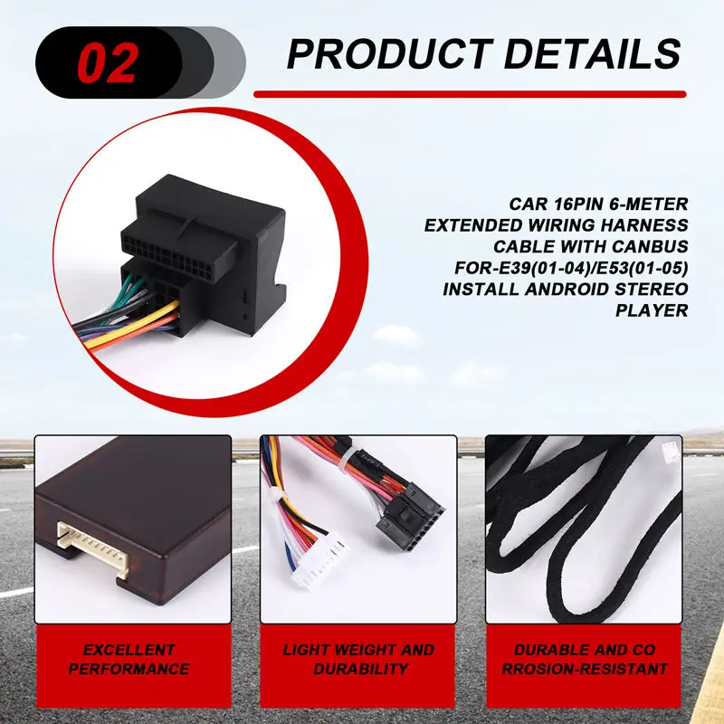 كابل تسخير الأسلاك الممتد 16Pin بطول 6 أمتار للسيارة مع مشغل ستيريو Canbus Super Hot ndroid