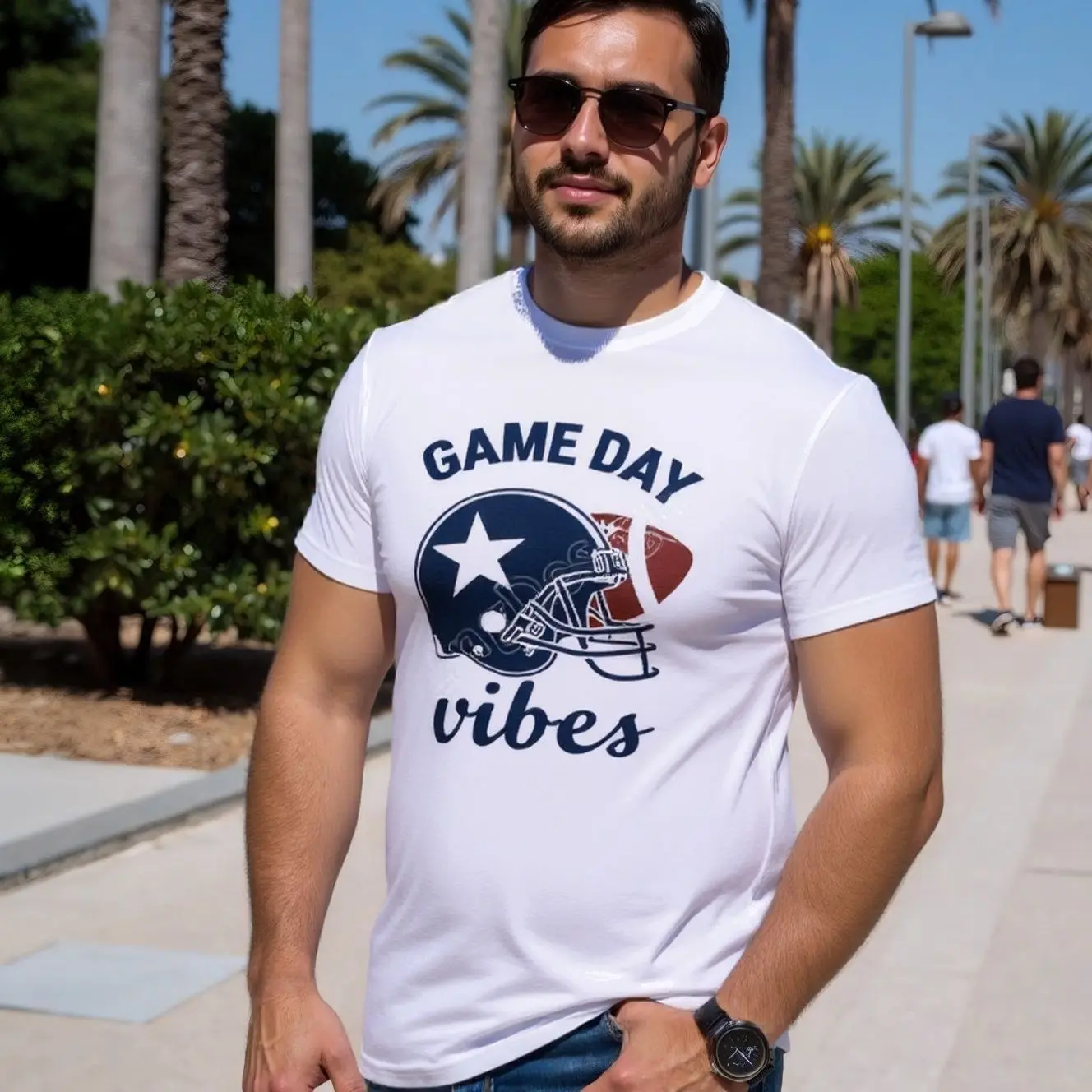 

2025 Summer New T-Shirt Versatile Short Sleeve Men's Cotton Rugby Printing Trend Top Crew Neck Fashion Loose Short Sleeve