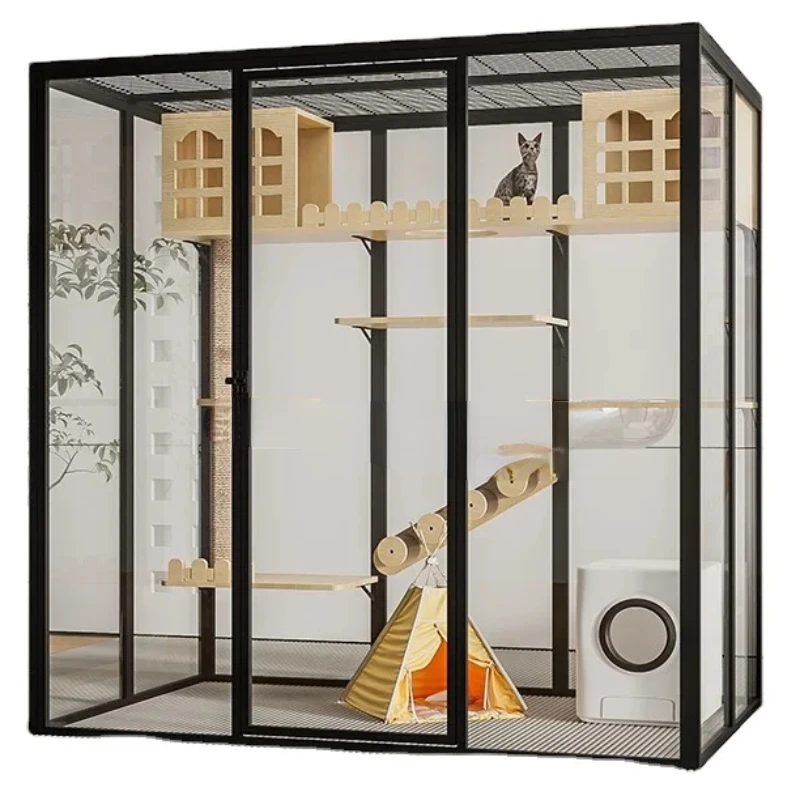 2023 New Hot Sale Luxury Cat Villa Nest Bed Pet Cat Showcase Cage Indoor Cattery Cat House