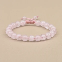 1p 8mm Rose Quartz Amethyst Sunstone Moonstone Braided Ajustable Beaded Bracelet Natural Gem Crystal Energy gift for men women