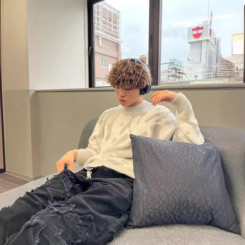 Pullover Hip-hop pria, pakaian rajut Y2k atasan jalanan Retro rajut musim gugur dan musim dingin 2024 untuk lelaki