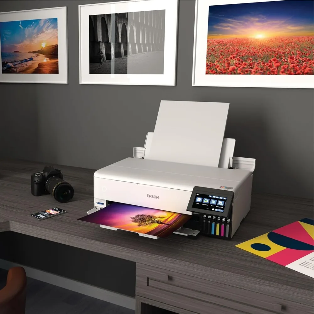 EcoTank ET-8550 foto, Printer semua dalam satu Format lebar nirkabel dengan pemindai, penyalin, Ethernet, dan warna 4.3 inci