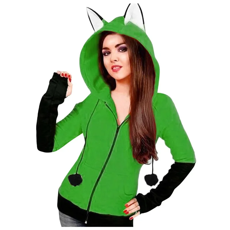 Animal Fox Ears Cosplay Costume Hooded Jacket Warm Orange Sweatshirt Cosplay Neutral Hoodie 2021