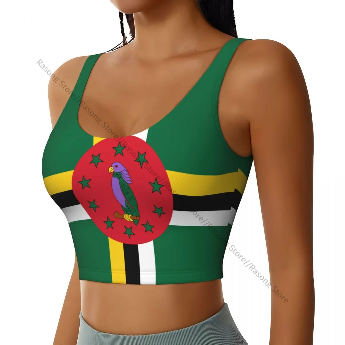 Yoga Vest Women Gym Sports Crop Tops Dominica Flag Streetwear Workout Breathable Tank Top Female