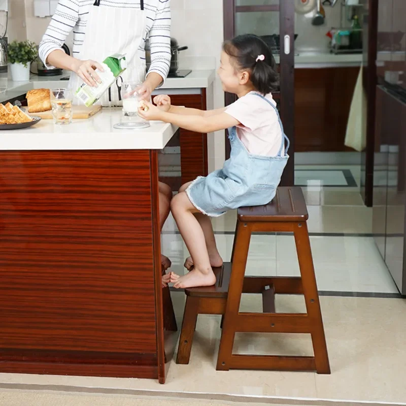 Multifunctional Kitchen Step Ladder: Stable Load-Bearing Chair, Simple Folding Solid Wood High Stool, Children Friendly Design