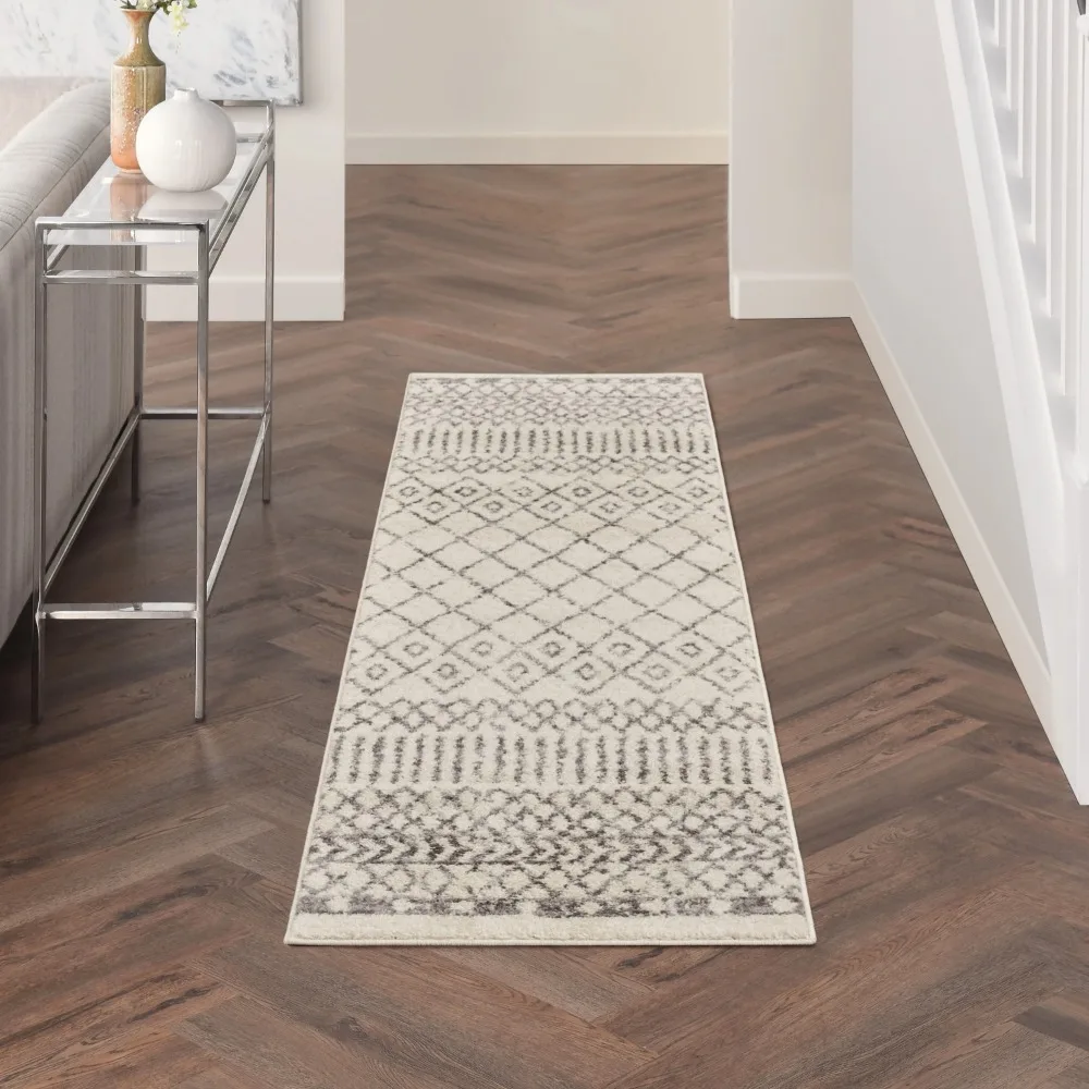

Passion Ivory/Grey 1'10 x 6' Area Rug, Boho, Farmhouse, Bed Room, Living Room, Dining Room, Kitchen, , Easy Cleaning, Non Shedd