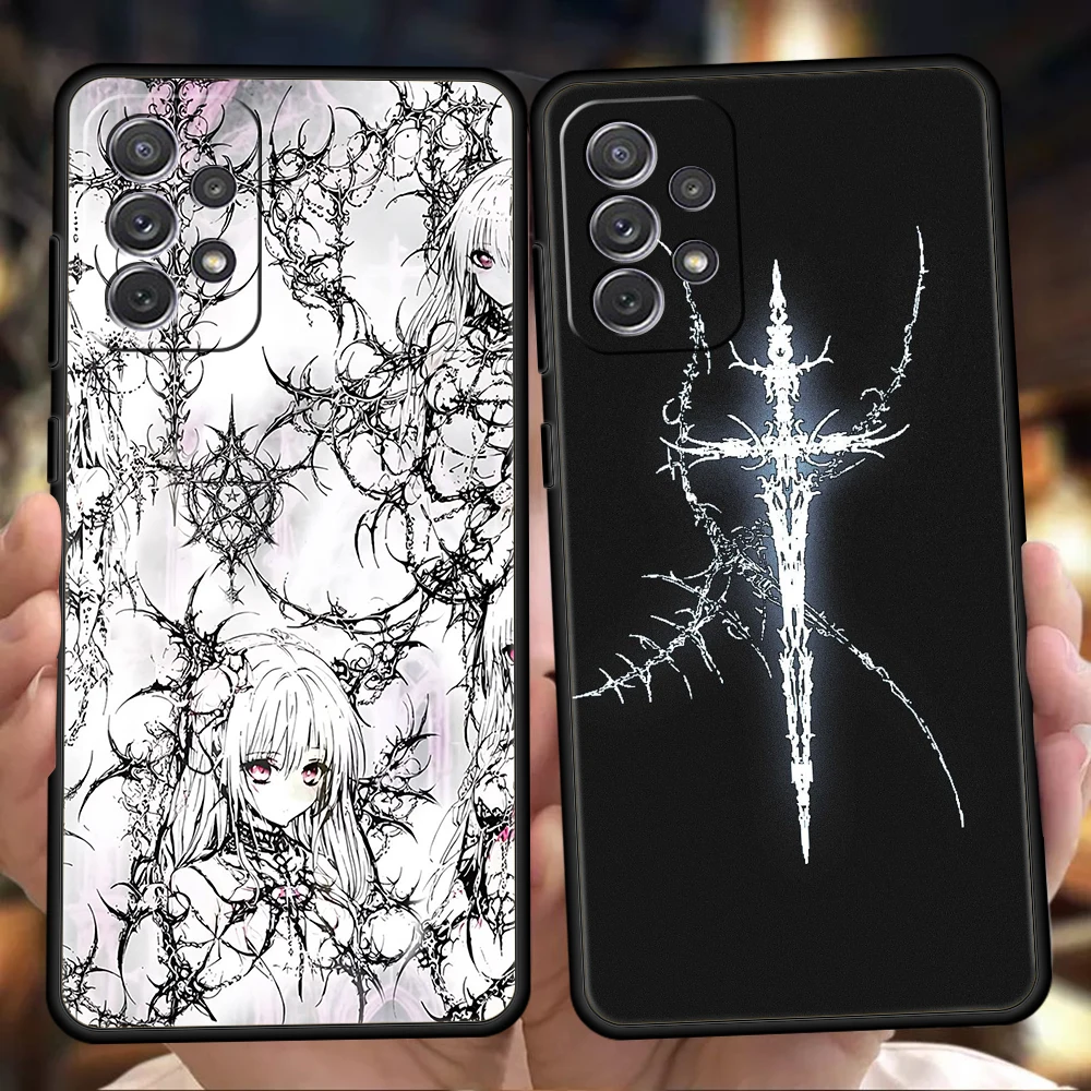 Phone Case for Samsung Galaxy A55/A35/A15/A14/A13/A25/A71/A72/A73/A32/A33/A52/A52S/A41/5G Soft TPU Shell Cyber Sigil Cross Line