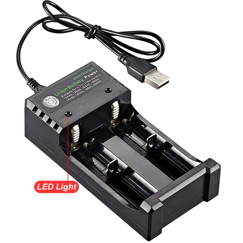 2 Ports Slots 5V 2A USB 4.2V 1000m 18650 Battery Charger Charging Li-ion For 18500 16340 14500 26650 Rechargeable