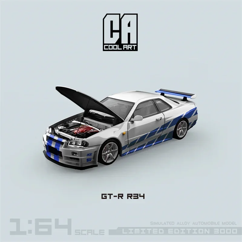 COOL ART 1:64 GT-R R34 Blue silver Fast and Furious Limited 3000 Diecast Model Car