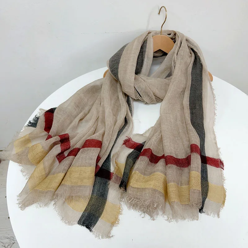 

New Large Unisex Wool Scarf Vintage Style Striped Scarves Tassel Scarves 100x210cm