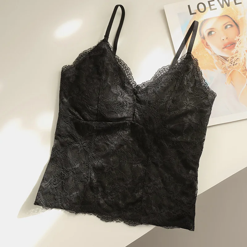 Sexy Pure Hot Girl Lace Ladies' Tank Top Camisole Girl's Bra Pad Slim Base Layer Strapless Top Women Camisole Vest Everyday Wear