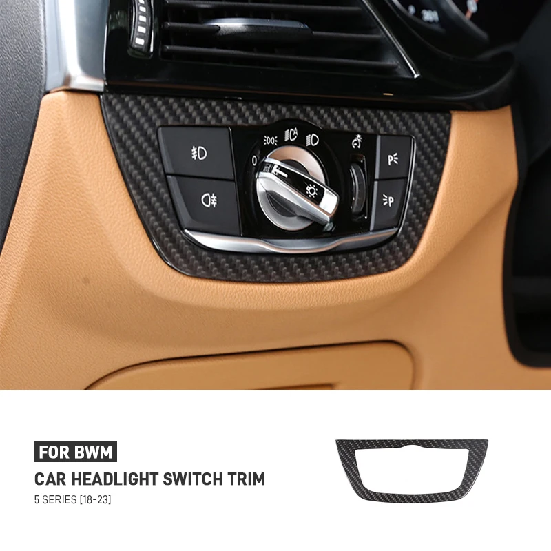 

For BMW 5 Series G30 2018-2023 Real Dry Carbon Fiber Car Headlight Switch Panel Frame Trim Cover Stickers Decoration Accessories