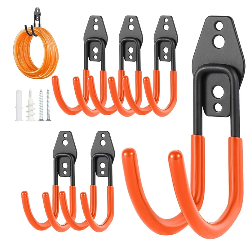 

Garage Hooks Heavy Huty 6 Pack–Metal Wall Hooks With Screws,For Hanging Bulky Garden Tools, Weedeater, Blower-B91B