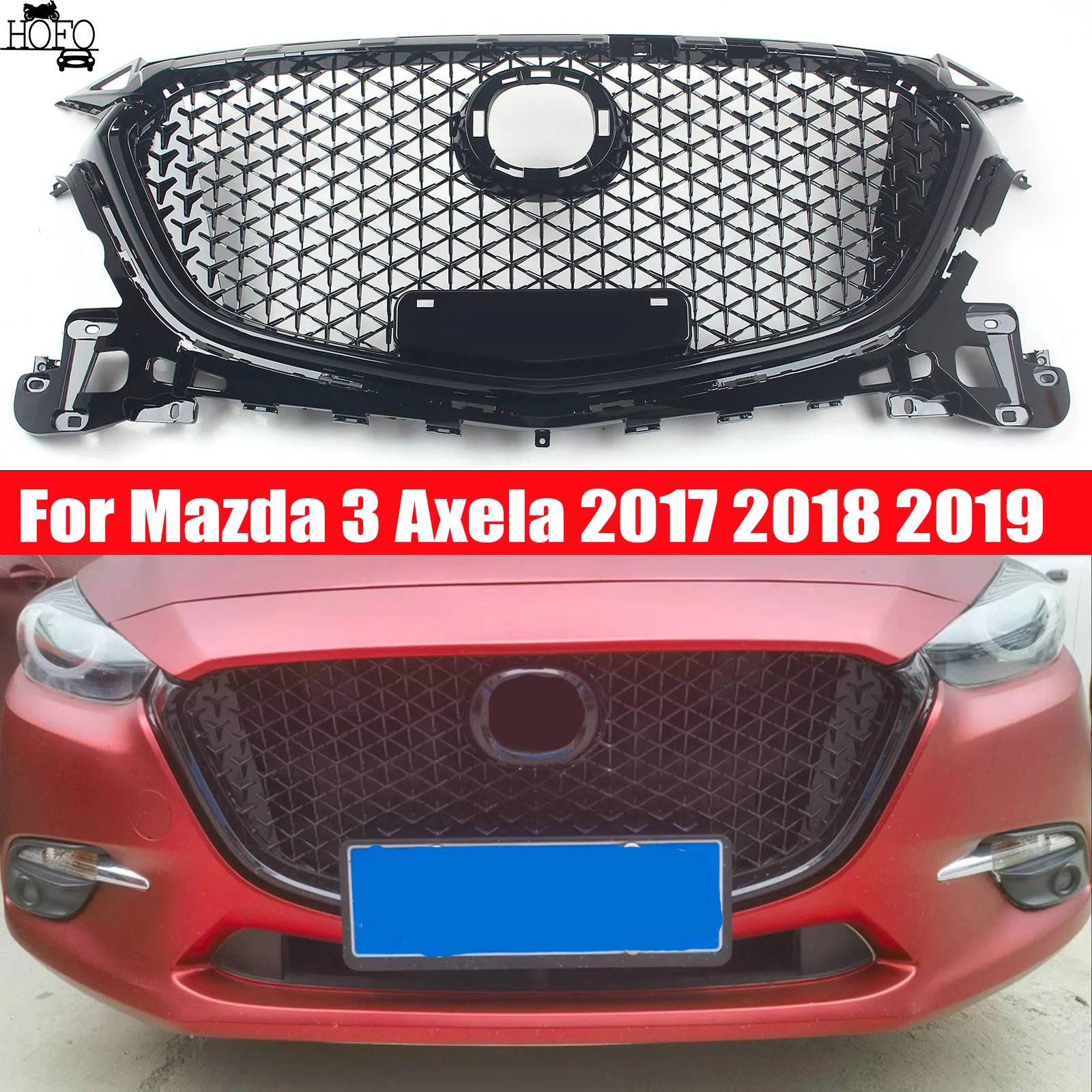 

5 Style Front Grille Black Honeycomb Style Car Upper Bumper Intake Hood Mesh Grid Body Kit For Mazda 3 Axela 2017 2018 2019