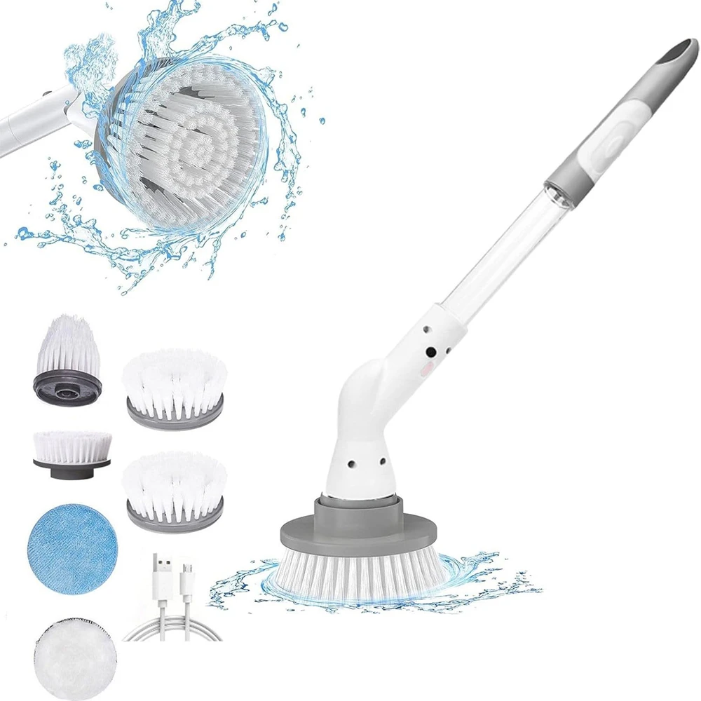 Electric Spin Scrubbers Cordless Spin Scrubbers With 5 Replaceable Brush Heads And Adjust Extension Handle Power Cleaning Brush