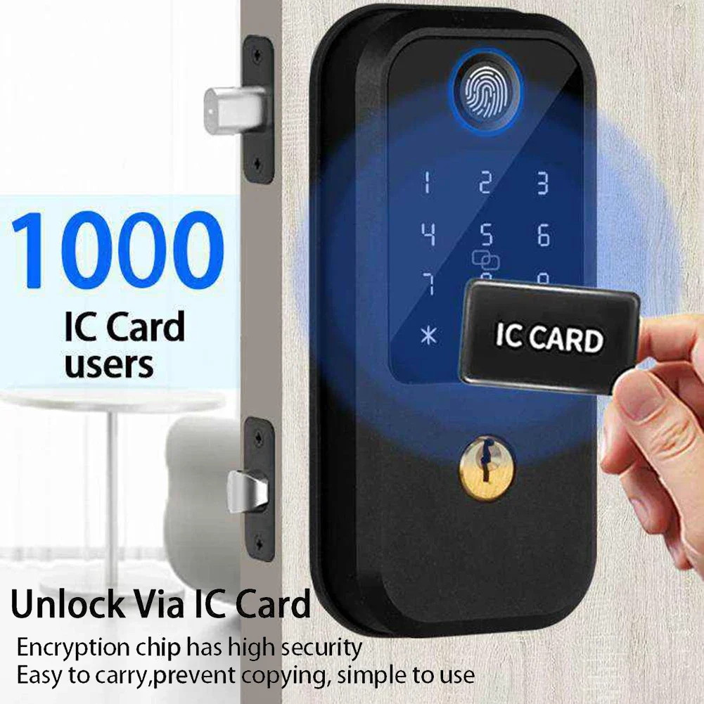 Biometric Electronic Door Lock Smart Digital Fingerprint Locks Anti-Peeping Keypad Deadbolt Passcode RFID Card Type-C Charging