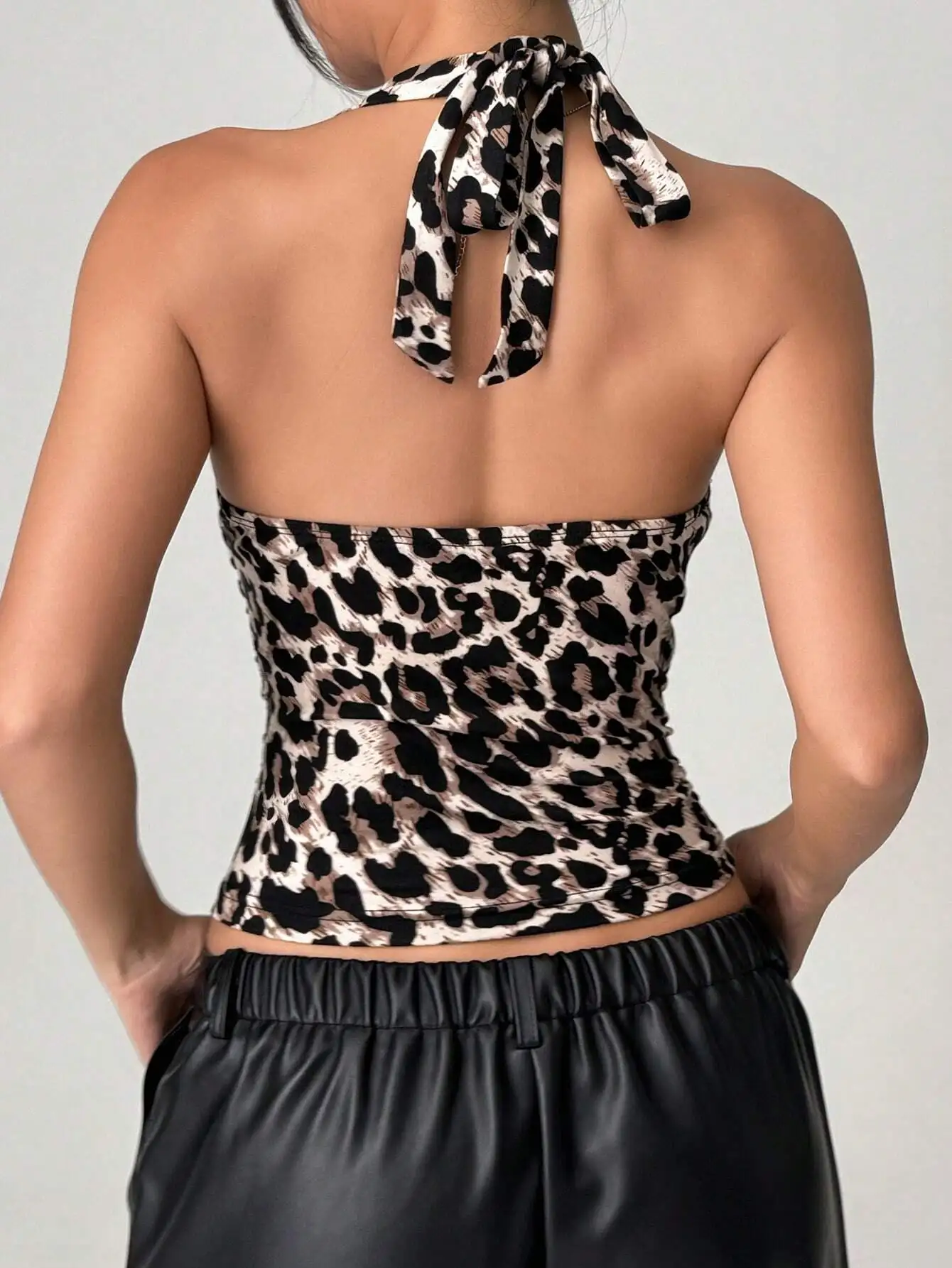Hot girls women's leopard print strapless neck hanger tie vest top