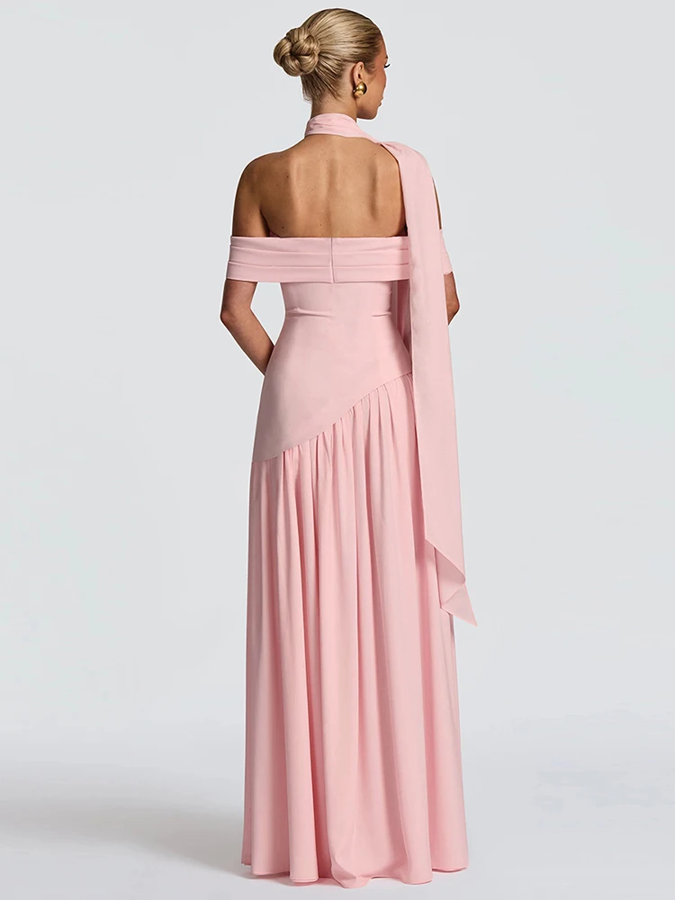 Weird Puss Sexy Slash Neck Split Dress Women Irregular Ribbon Ruched Elegant Stretch Skinny Basic Evening Birthday Party Bodycon