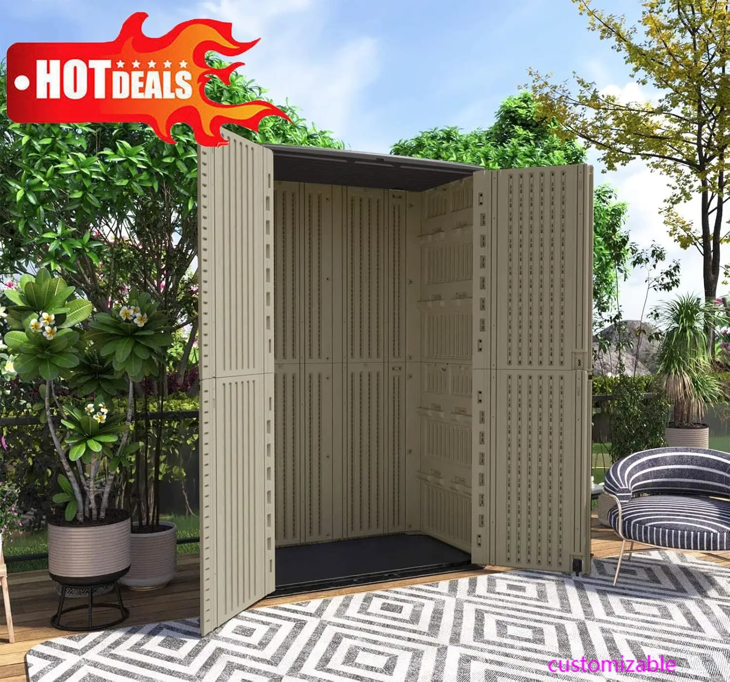 

NEW torage Shed Weather Resistance, Multi-Purpose Outdoor Storage Cabinet for Backyards and Patios, Horizontal Storage Shed