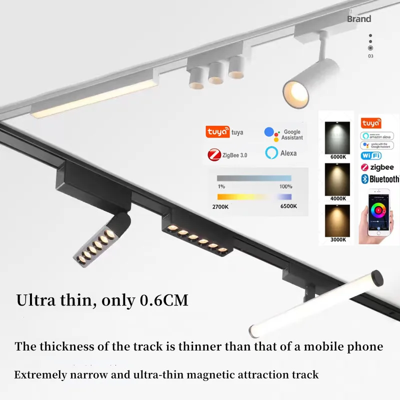 Smart Home Tuya Dimming 6MM Ultra-Thin Ceiling Mount 48V Magnetic Track Light System Thin Slim Surface Mounted Linear Light