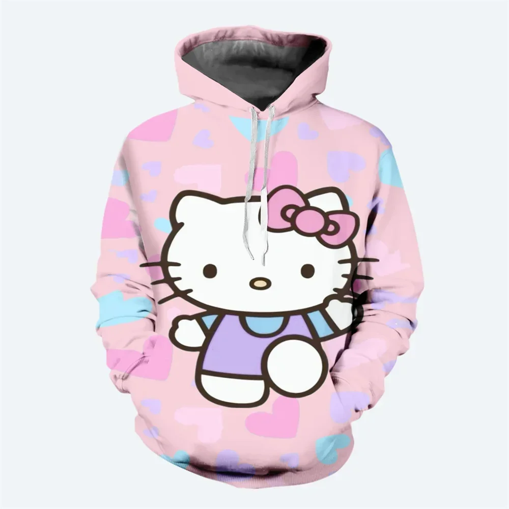 Hello Kitty Girls Hoodie Cartoon Hoodie 3D Printing Oversized Pullover Fashion New Women\'s Hoodie MINISO Women\'s Clothing