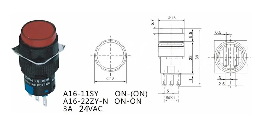 5 Stück LA16Y-11/LA16-11 Selbstrückstellender/Selbstverriegelnder 16mm Runder Druckknopfschalter, LA16-11ZS Not-Aus-Taste – Detail 4