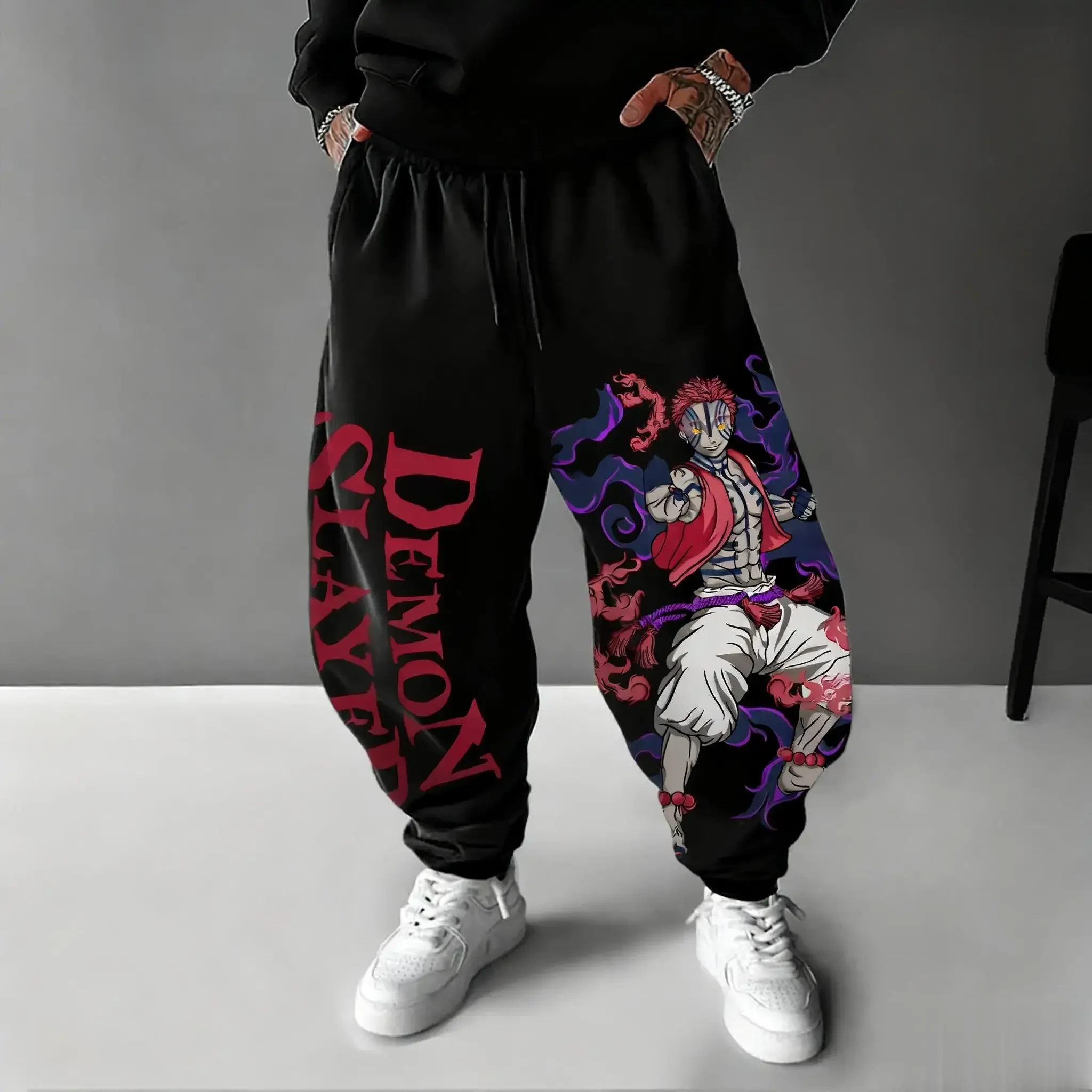 

2026 Demon Slayer Akaza Anime Pants Men Winter New Loose Casual Sweatpants Japanese Streetwear Hip Hop Trousers Cosplay Y2k