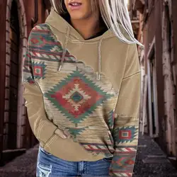 Women's Hoodie Sweatshirt Pullover Vintage Ethnic Neon Geometric Vintage Ethnic Street Casual Hoodie Long Sleeve Top