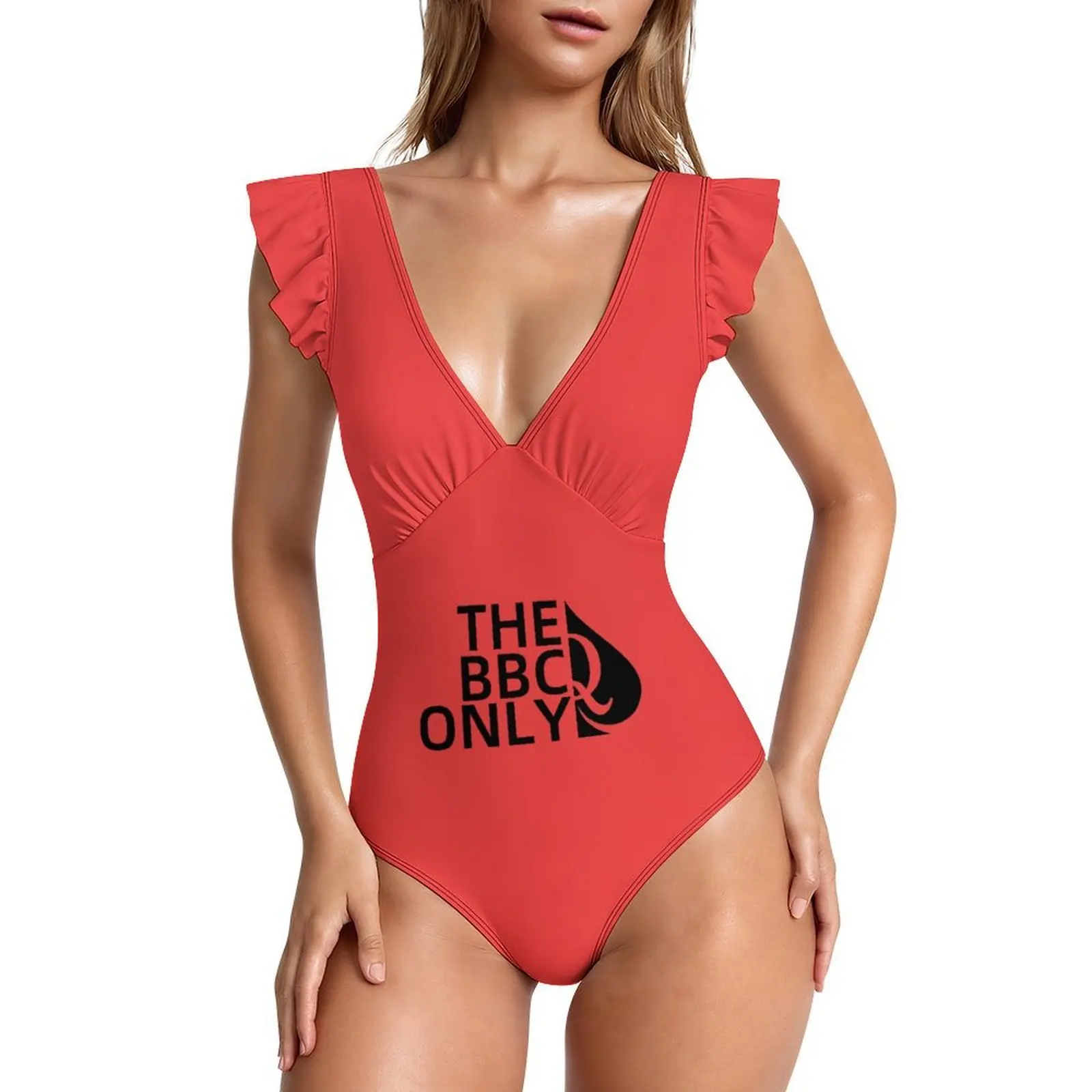 I love BBC printed women's one-piece swimsuit, front and back deep V-neck hot and spicy bikini