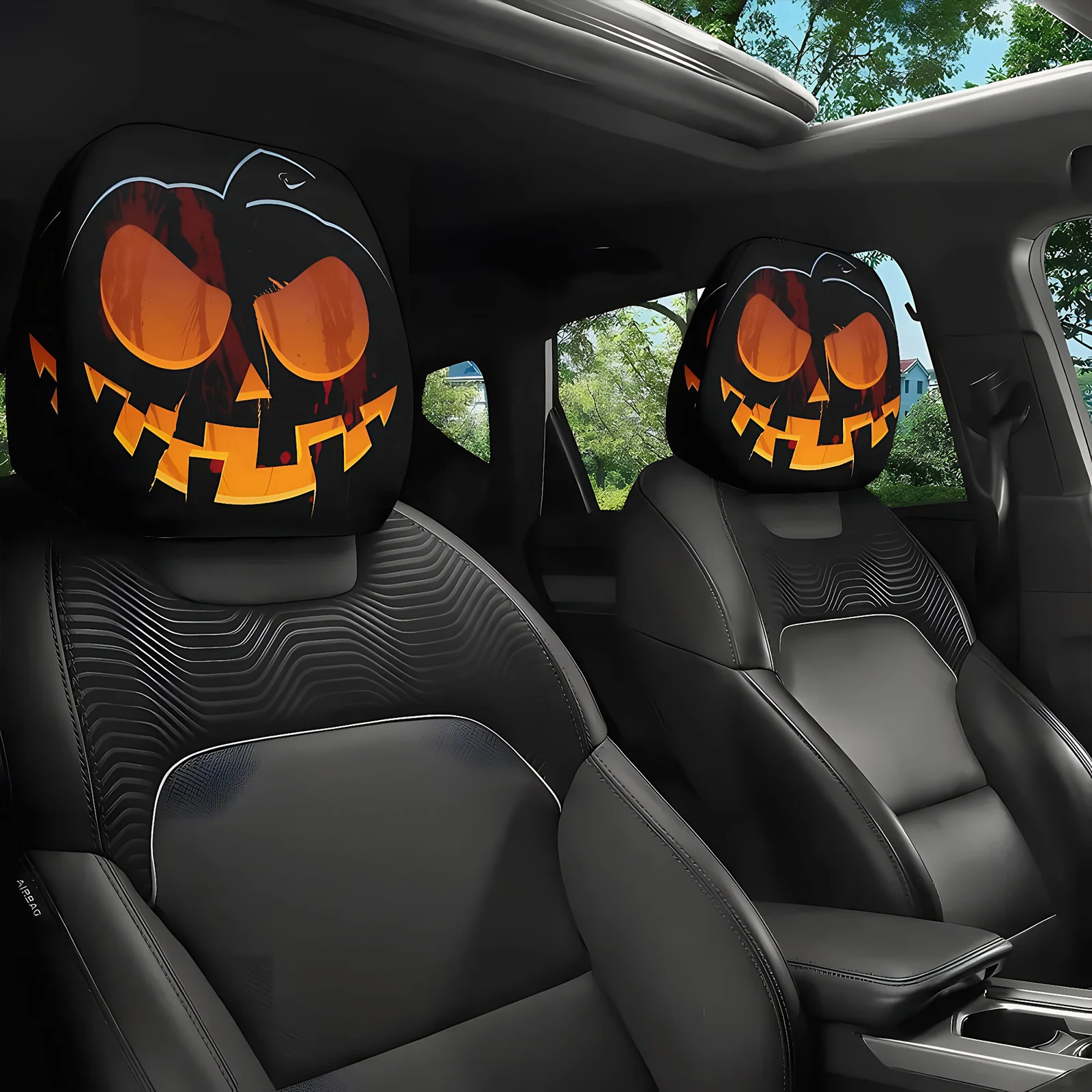 

1 Pair Halloween Decorative Cushion Cover Elastic Head Rest Covers for Auto Front Seat Rest Decoration Interior Car Accessories