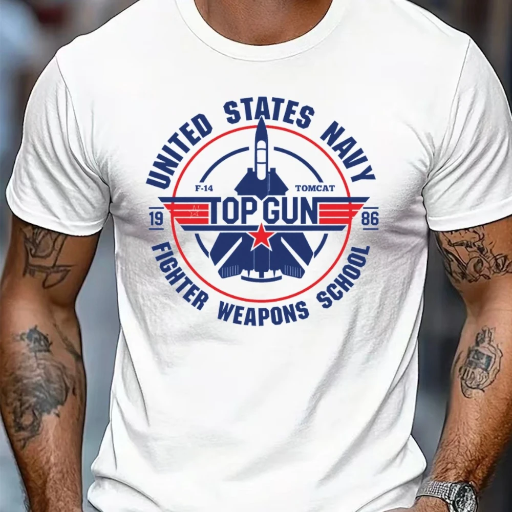 Men's Top Gun US Navy Fighter School Graphic T-shirt Casual Fit Round Neck Comfortable Machine Washable Suitable Spring Summer