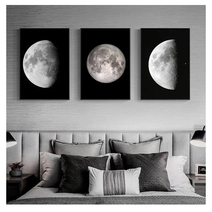 Abstract Moon Poster Prints Moon Phase Change on Silk Painting Astronomy Satellite Home Decor Bedroom Decoration