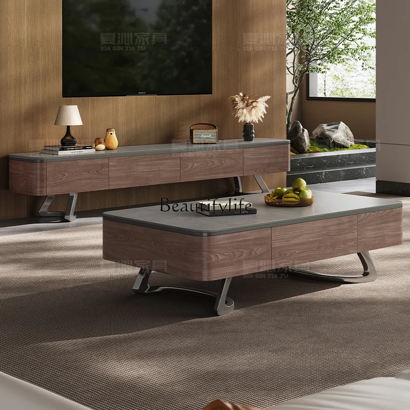 

5Light luxury stone slab coffee table Modern simple marble villa Microcrystalline stone medieval coffee table