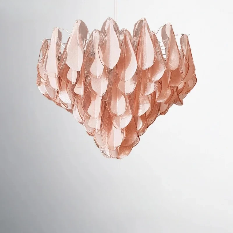Pink Glass Pendant Chandelier Living Room Dining Room Retro Green Petal Glass Pendant Chandelier Lights Bedroom Ceiling Lamp