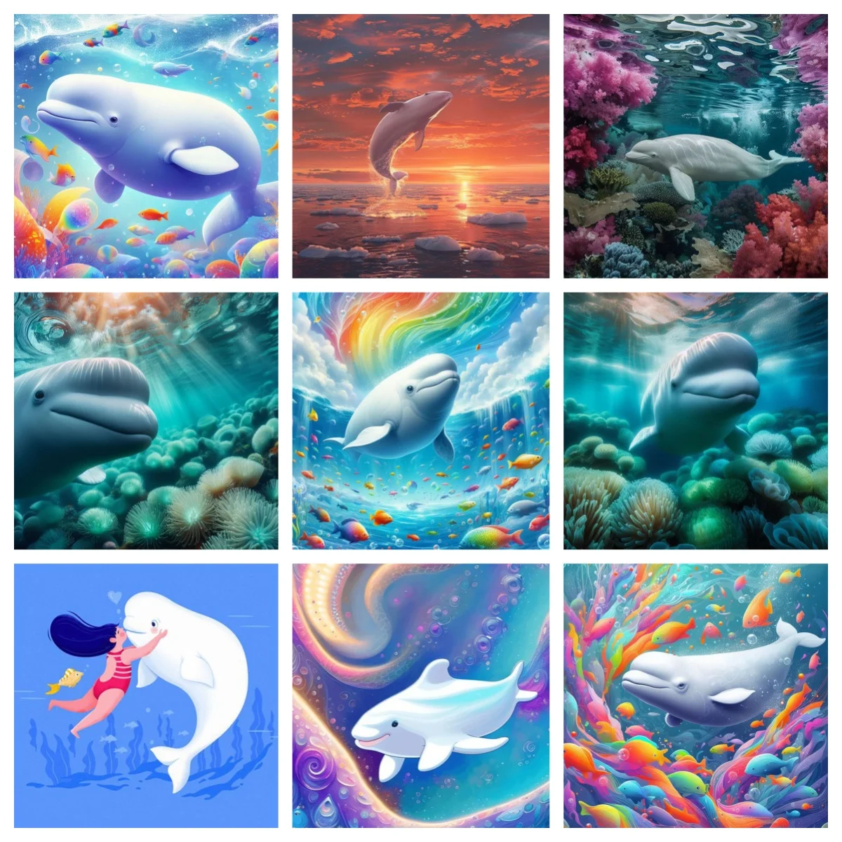 

Beluga Whale 5D Diamond Painting Kit Cute Whale Diy Diamond Embroidery Cross Stitch Mural Ocean Scenery Home Wall Decor Gift