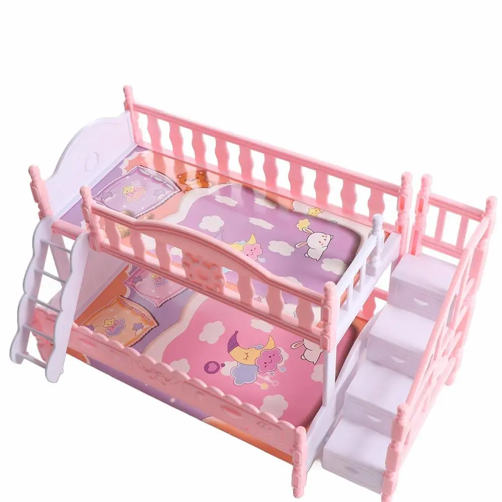 Poppenaccessoires Poppenhuis Dubbel Bed Simulatie Trap Simulatie Pop Dubbel Bed Roze Plastic Bjd Pop Prinses Tweepersoonsbed