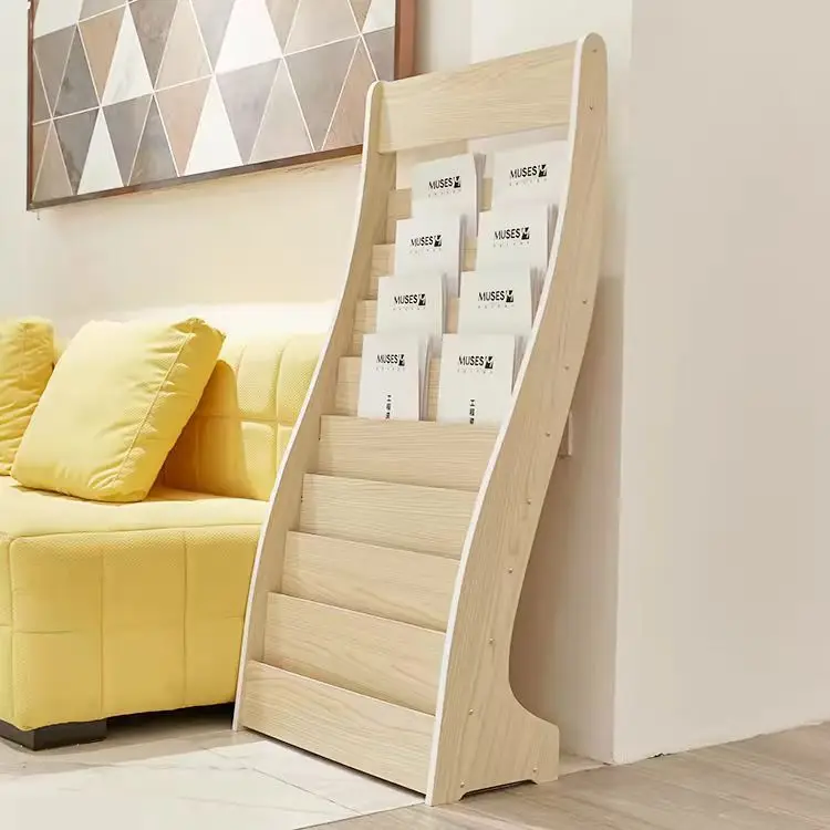 Newspaper Rack Office Newspaper Wooden Floor-to-Floor Bookshelf Magazine  Promotional Materials Display Shelf