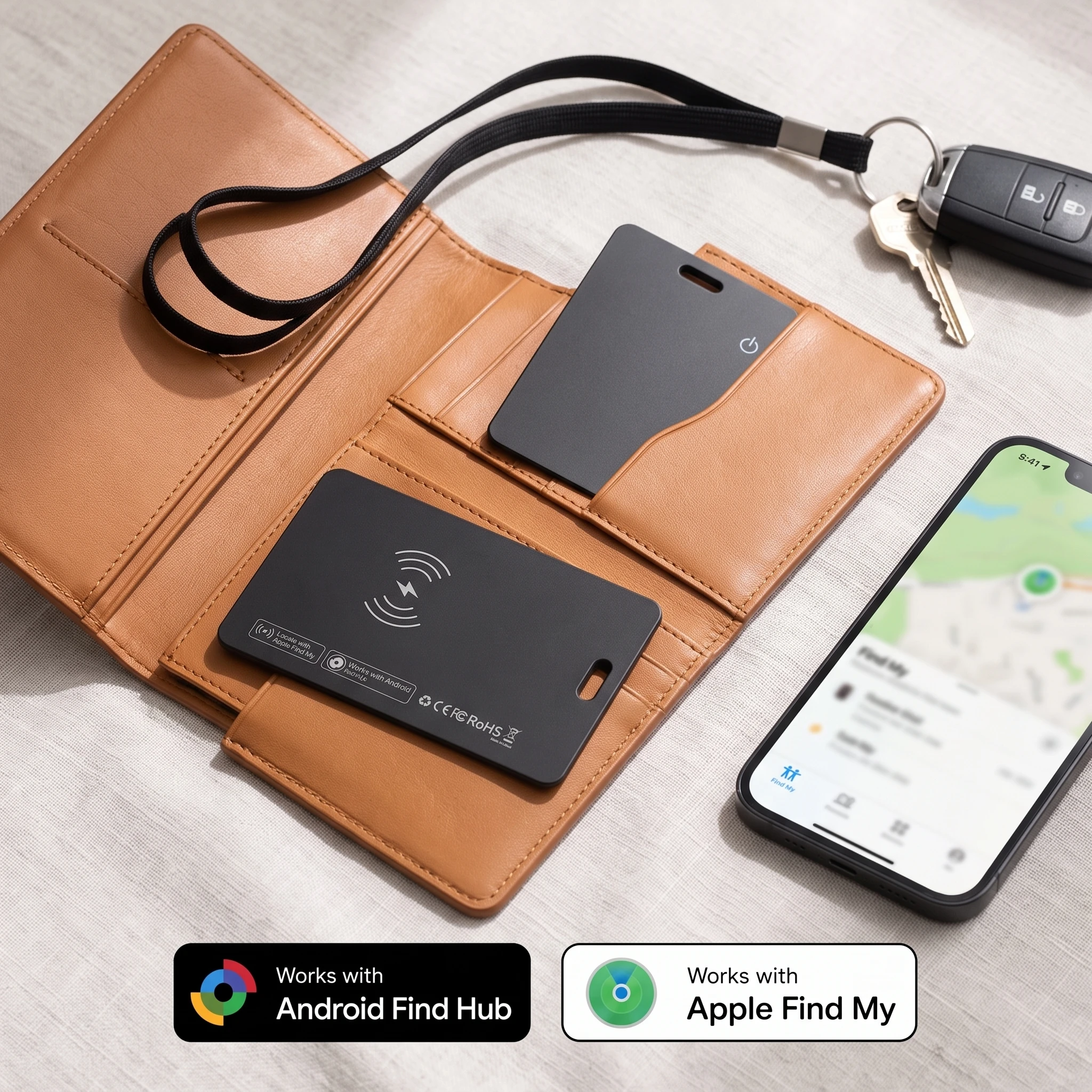 Wallet Tracker Card, Rechargeable Ultra Thin Item Finder, Compatible With iOS & Android, Works With Apple Find My, Smart Tracker