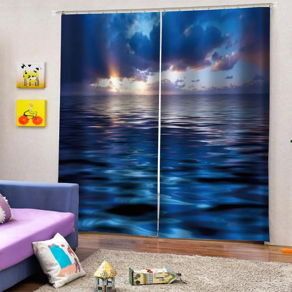 Photo blue sky water curtains 3D Window Curtains For Living Room Bedroom Customized size 3d curtains