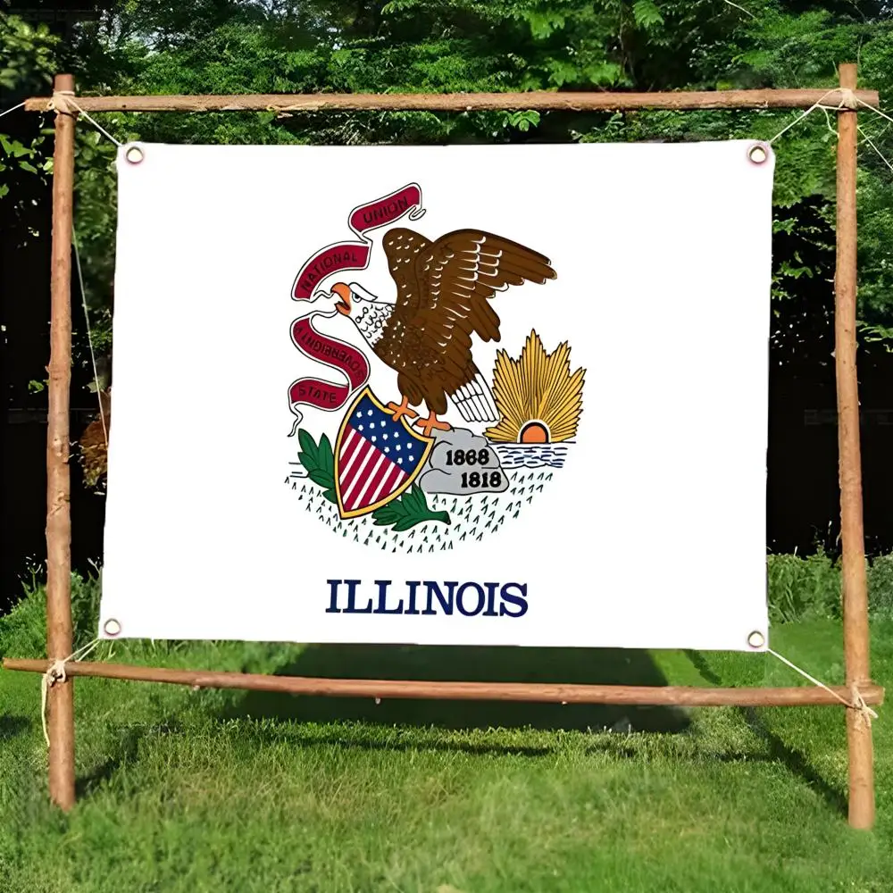 Illinois Flags Daily four ring borderless design indoor outdoor decor easy hang install